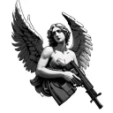 An angel with wings that holds an AK 47 in your hand tattoo design idea