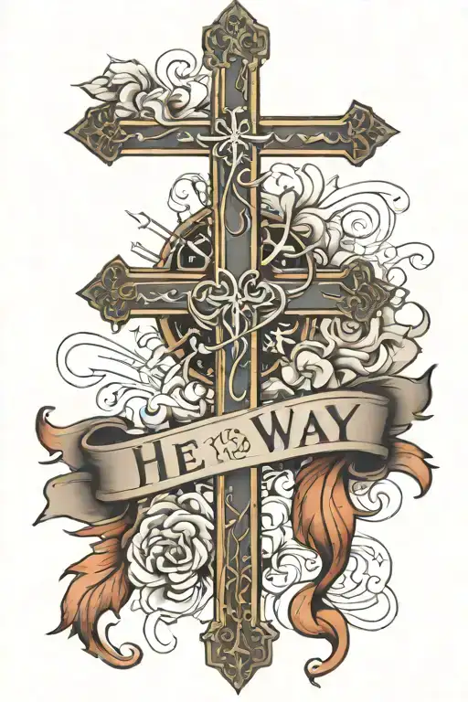 cross with words He is the way, the truth and the light. In His name all things are possible. tattoo design idea