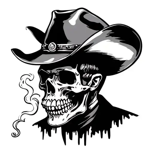 Cowboy Skull Smoking tattoo design idea