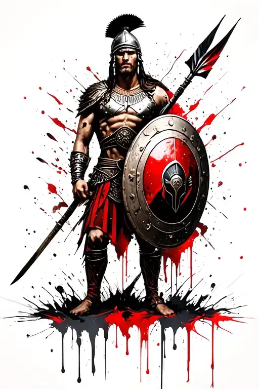 Spartan warrior holding shield and spear tattoo design idea