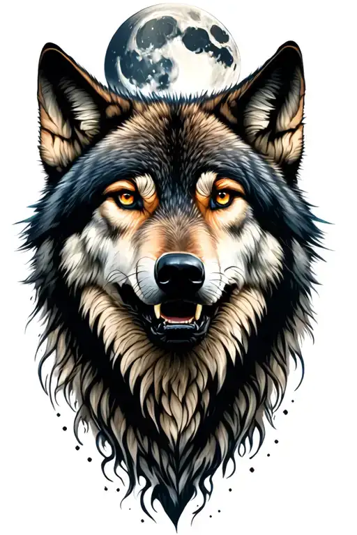 wolf howling at the moon tattoo design idea