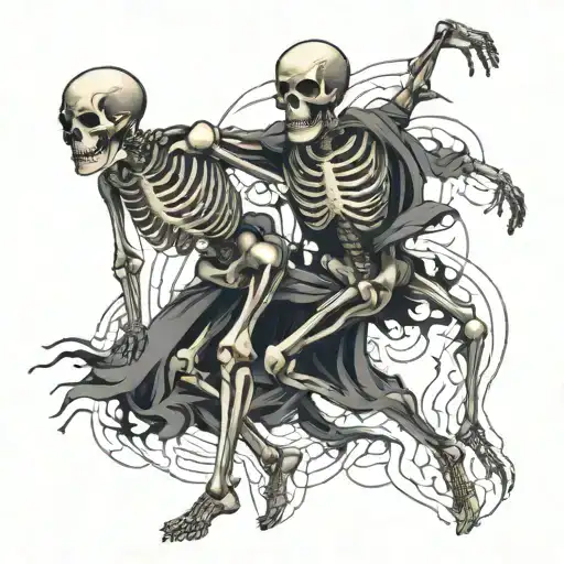 skeleton dancing with other skeleton  tattoo design idea