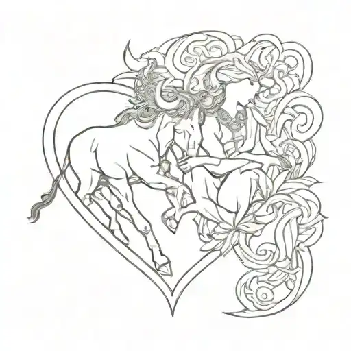 female Taurus and male Sagittarius in love symbol tattoo design idea