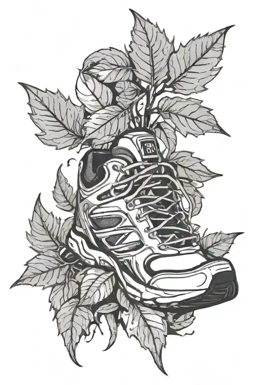 mountain trees leaves. running shoe tattoo design idea