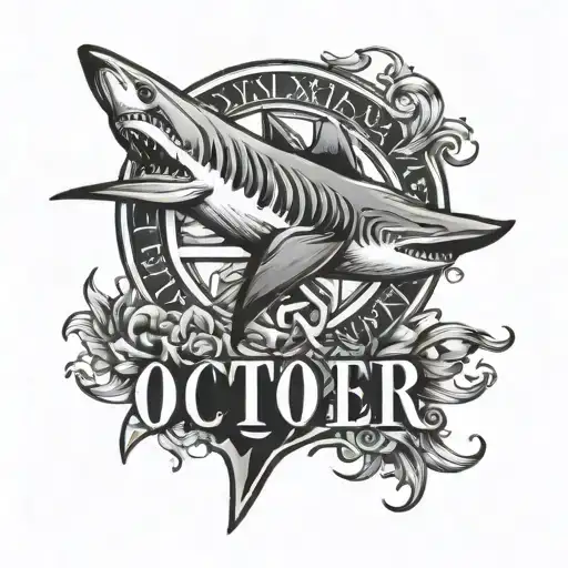 roman numeral date october 2nd 2024 with shark going through tattoo design idea