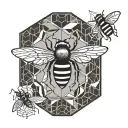 Bee cells form a window in which a paper aeroplane can be seen flying and its shadow is a real aeroplane. tattoo design idea
