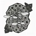 Bee cells form a window in which a paper aeroplane can be seen flying and its shadow is a real aeroplane. tattoo design idea