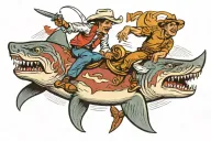 cowboy riding shark tattoo design idea
