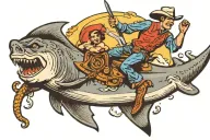 cowboy riding shark tattoo design idea