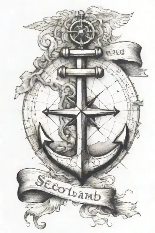 anchor and compass map of Scotland  tattoo design idea