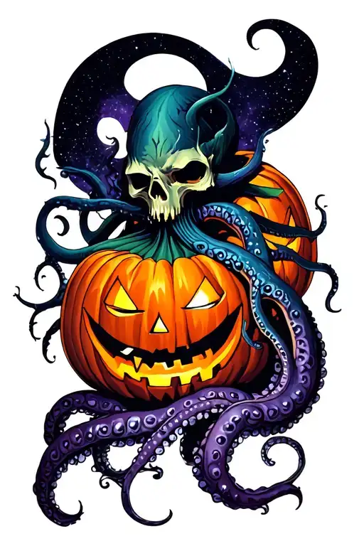 jack o lantern, tentacles, eldritch, deep space tattoo design idea