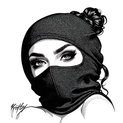 pin up girl with balaclava tattoo design idea