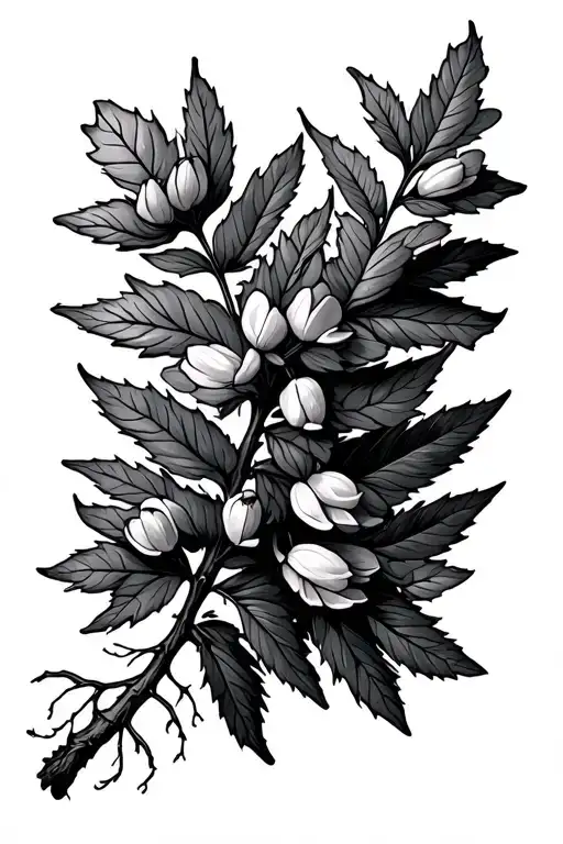 single stem of Scottish heather with roots tattoo design idea