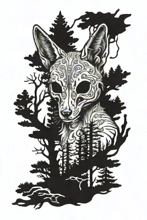 coyote skull with forest back ground tattoo design idea