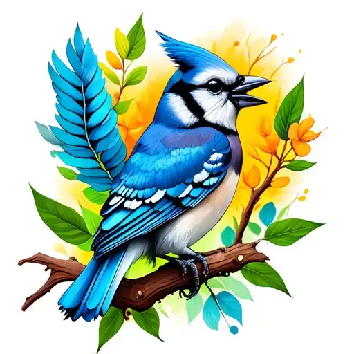 neo trad tattoo design blue jay bird singing tattoo design idea