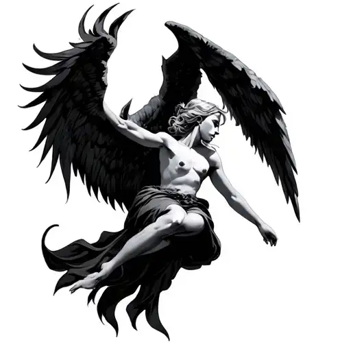 mid evil angel falling tattoo design idea