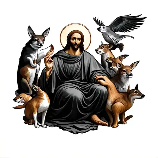 st Francis surrounded by animals  tattoo design idea
