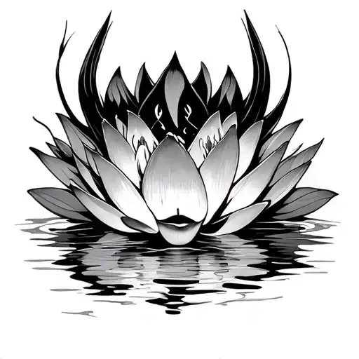 water lily siren evil beautiful face tattoo design idea