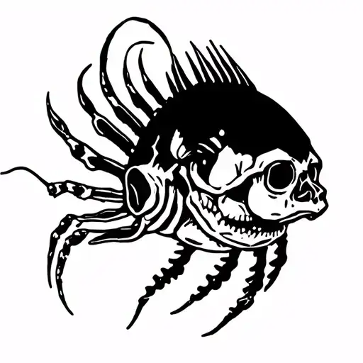 skeleton angler fish  minimalist blackwork with cartoonish or neo-traditional influences tattoo design idea