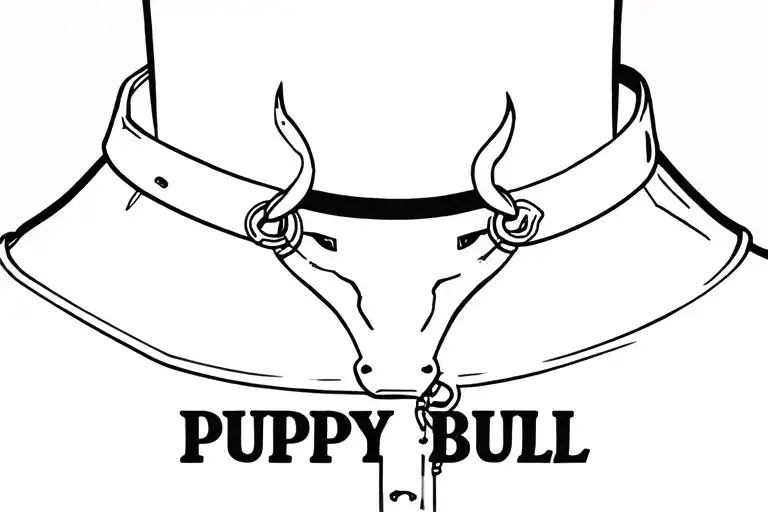 collar, on which a keychain in the form of a mutant of the game metro 2033 and text PUPPY BULL tattoo design idea