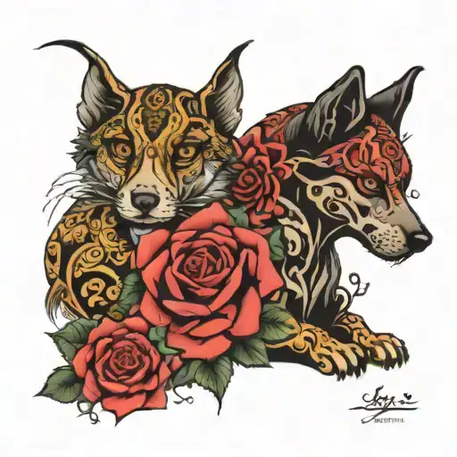 god,taking the first step, dog eyes, Maira name,Victor name, Leon and roses tattoo design idea