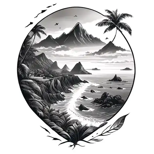 create a tatto that represents ecuador with the coast, mountains, island and amazonas tattoo design idea