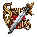 "SEMPER VERITAS" quill pen transforming into cutlass sword tattoo design idea