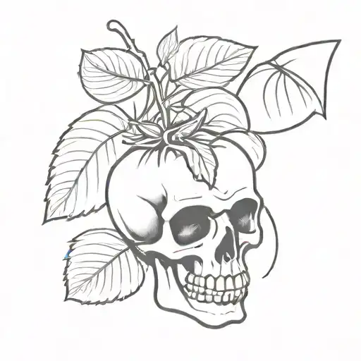 Medium tattoo shaped as strawberry with no leaves and no flowers skull shows power and softness touch in black outlined  tattoo design idea