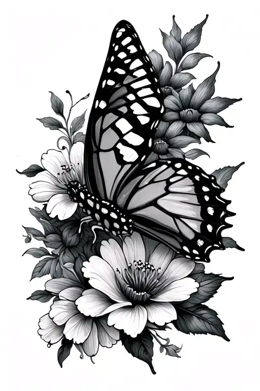 Swallowtail Butterfly and flowers wrapped tattoo design idea