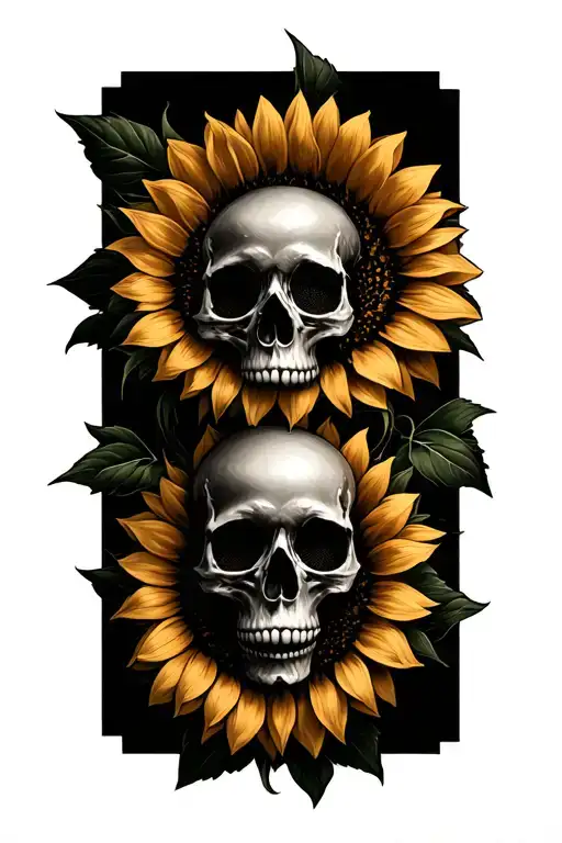 sunflowers with skulls representing dark periods tattoo design idea