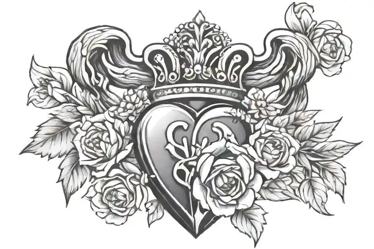 claddagh with flowers coming out of arms tattoo design idea