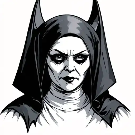bat-faced nun tattoo design idea