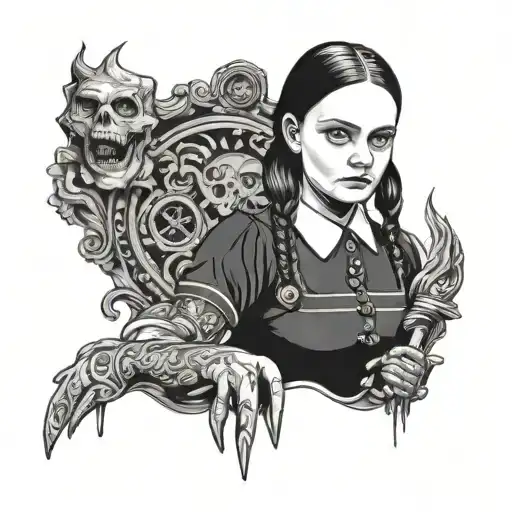 Wednesday Addams playing tattoo design idea
