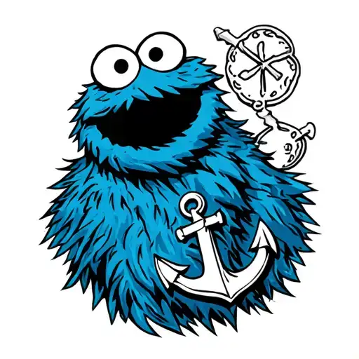 Cookie Monster with an anchor tattoo tattoo design idea
