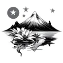 Japanese water turning into snow mountain with Tennessee lilies and 3 white stars from the flag  tattoo design idea