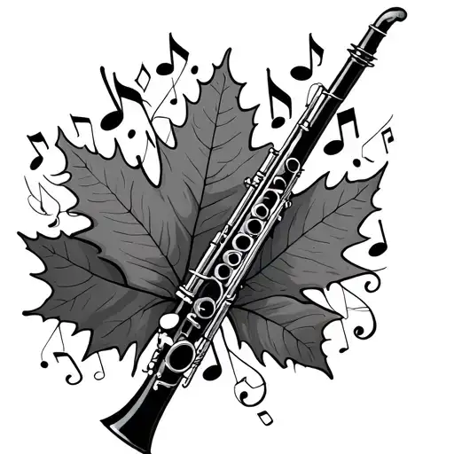 Music Notes and maple leaves clarinet tattoo design idea
