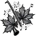 Music Notes and maple leaves clarinet tattoo design idea
