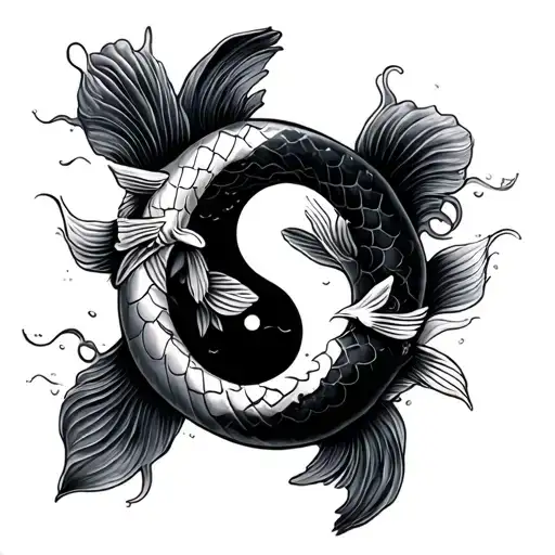 Two koi carp are swimming around the yin-yang sign tattoo design idea