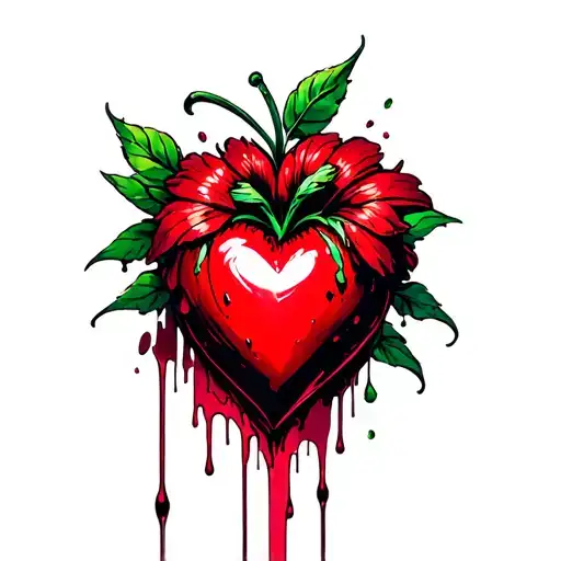 A bleeding heart flower with dripping ink effect, symbolizing lost love tattoo design idea