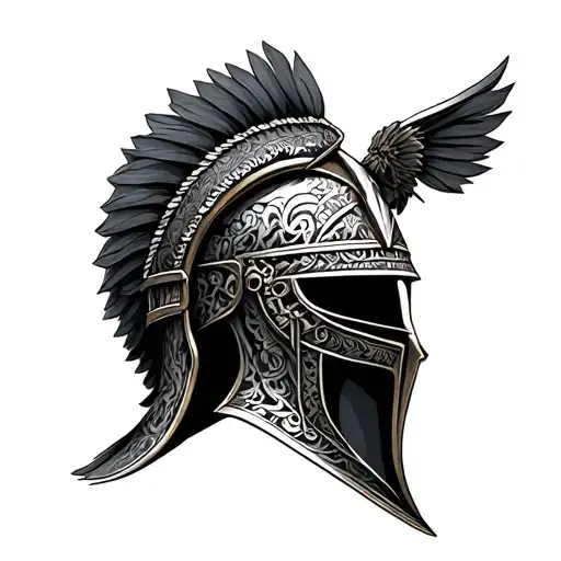 fine line Roman helmet adorned with intricate tattoo design idea