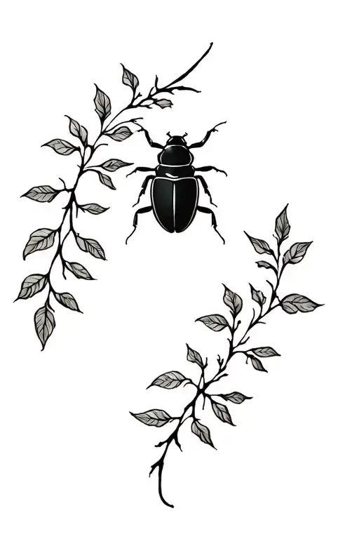 leafy vines with scarab beetle tattoo design idea