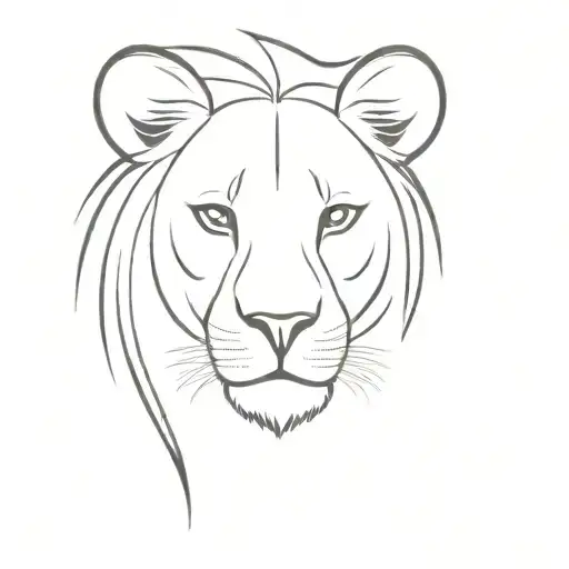half face lion head with baby lioness tattoo design idea