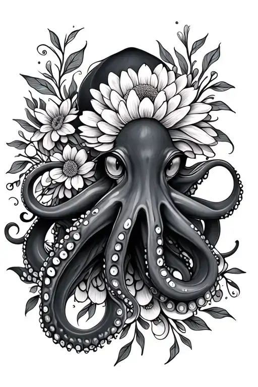 Octopus hugging flower mandala tattoo design idea