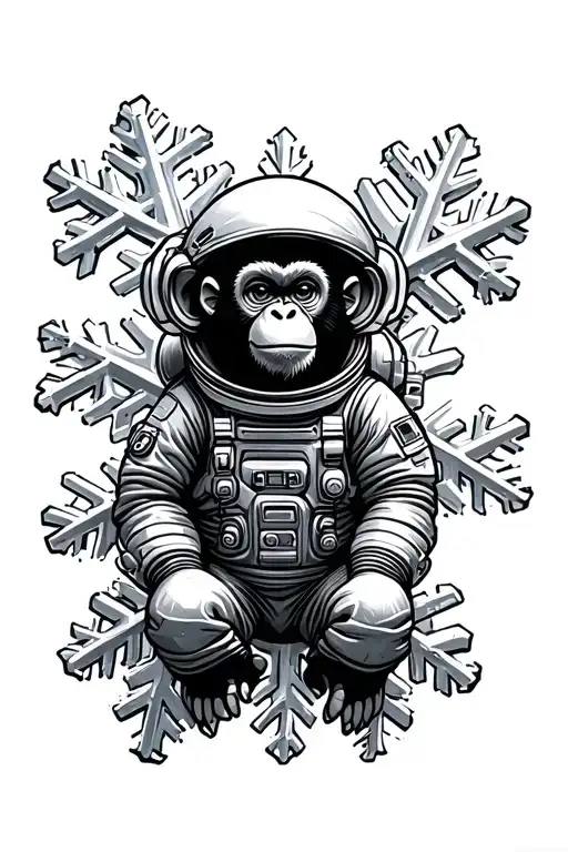 a monkey in space suit on top of a decaying snowflake tattoo design idea