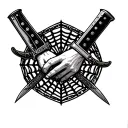 traditional, 'everything went black' tattoo (the hands and the knives crossing eachother) with a trad web behind it tattoo design idea
