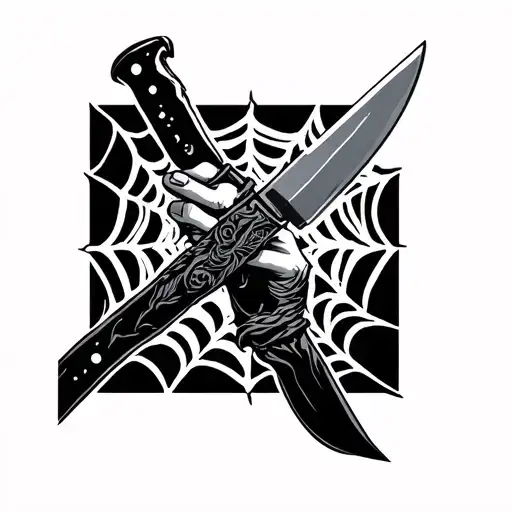 traditional, 'everything went black' tattoo (the hands and the knives crossing eachother) with a trad web behind it tattoo design idea