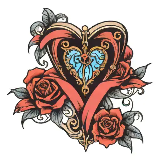 heart corset ribbon tattoo design idea