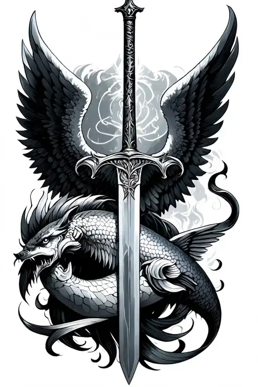 Angel And Devil winged sword of pisces  tattoo design idea