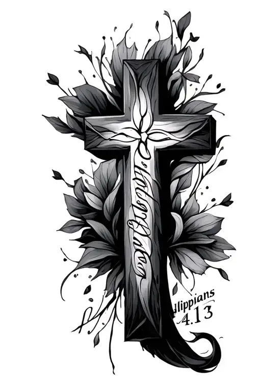 simple cross tattoo for the forearm with "philippians 4:13" written next to it tattoo design idea