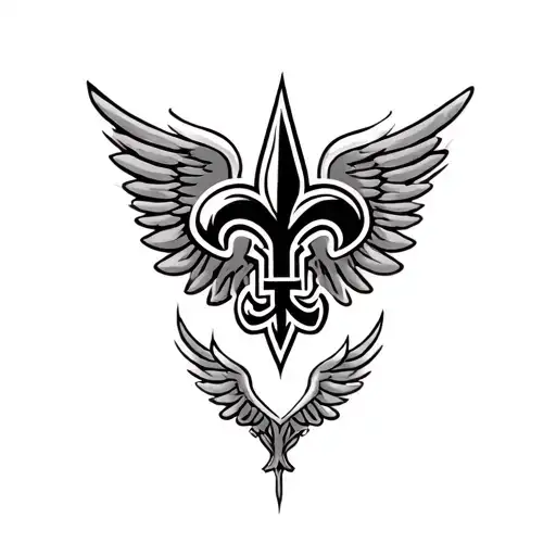 New Orleans saints logo with heart surrounded by wings tattoo design idea
